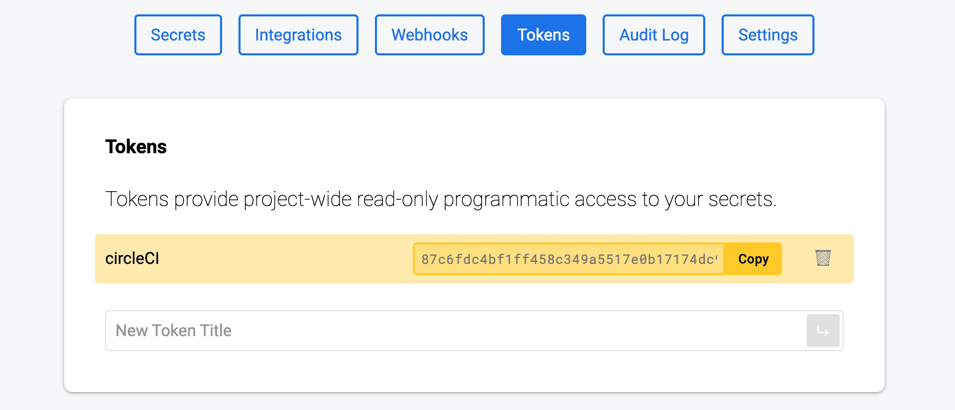 Token configuration for a tawbar project