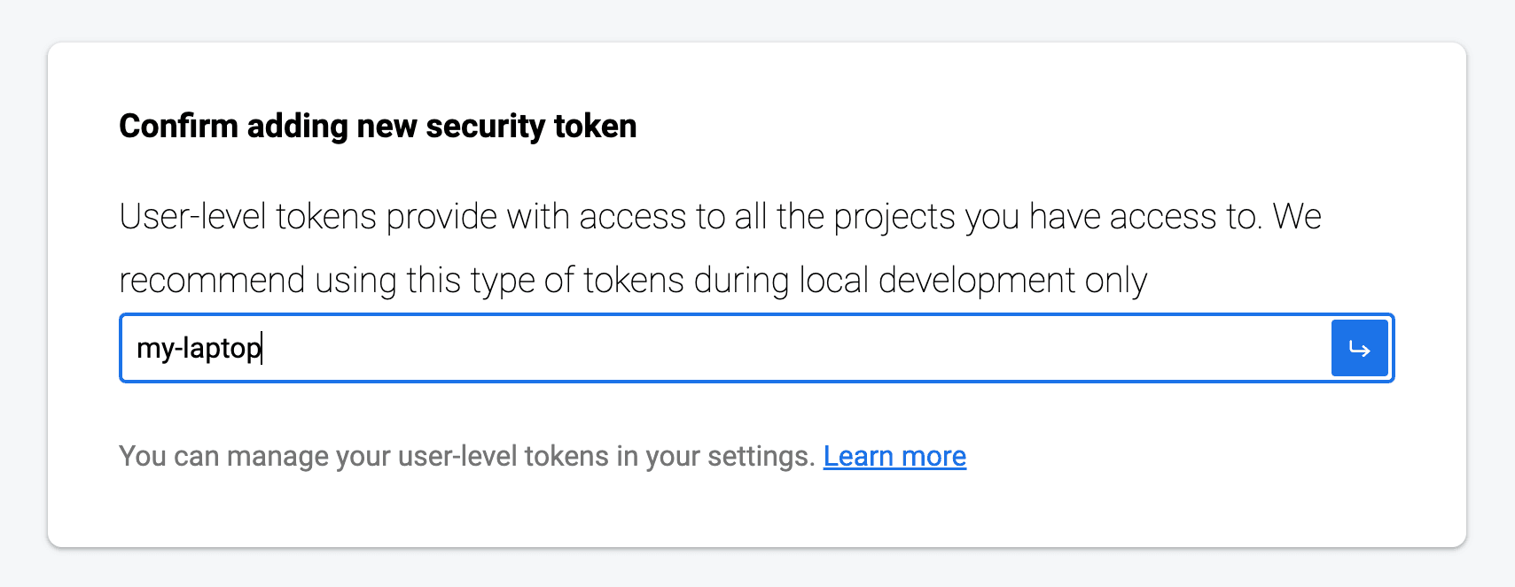 CLI token confirmation